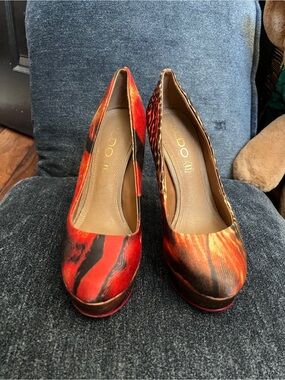 ALDO Red and Black Patterned Platform Pumps